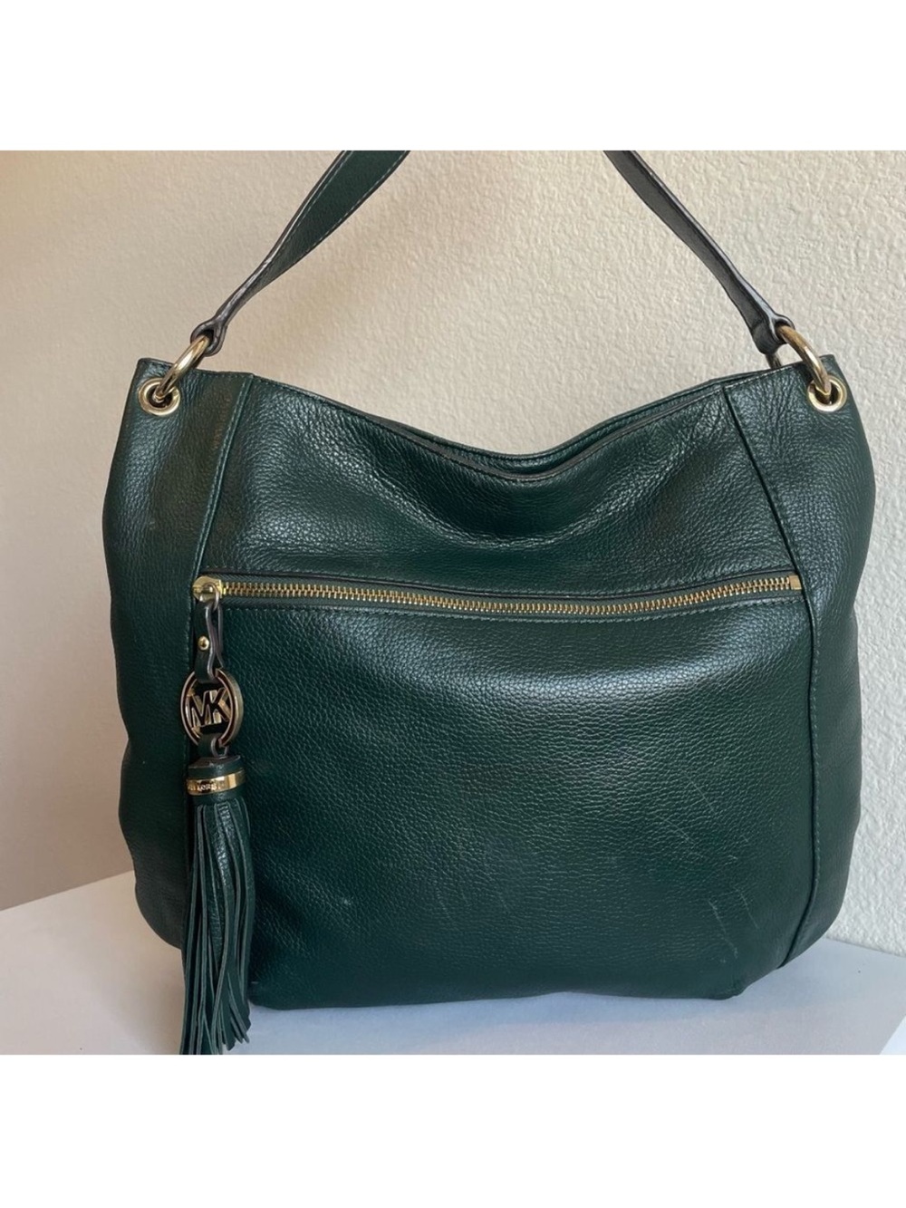 Michael Kors Green Leather Fulton Bedford Shoulder Bag Jet Set Selma